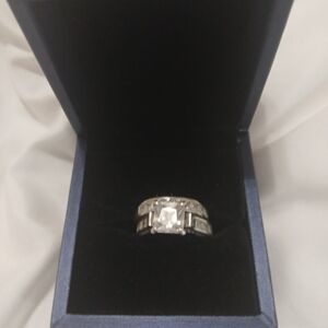 Italo Womens White Gold Tone & Faux Diamond 2-ring Set, Size 7.5